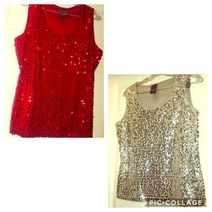 2️⃣👚Covington red& Sliver sequin Blouses L Petite
